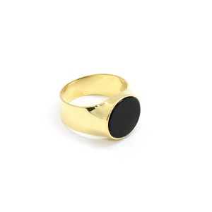Anel Masculino Pedra Ônix Redondo em Ouro 18k