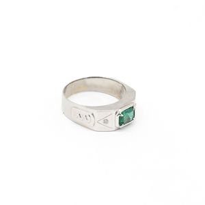Anel Formatura Pedra Natural em Ouro Branco 18k - Modelo I